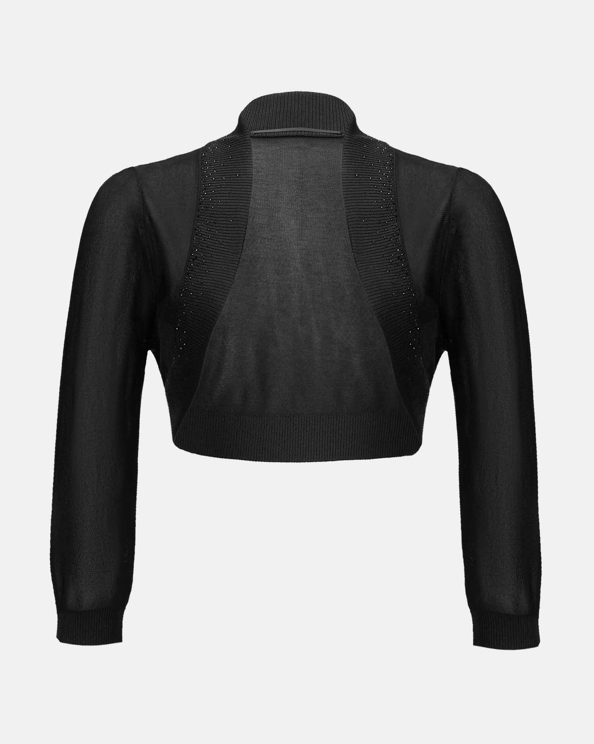 Rhinestone-Embellished Cropped Knit Cardigan