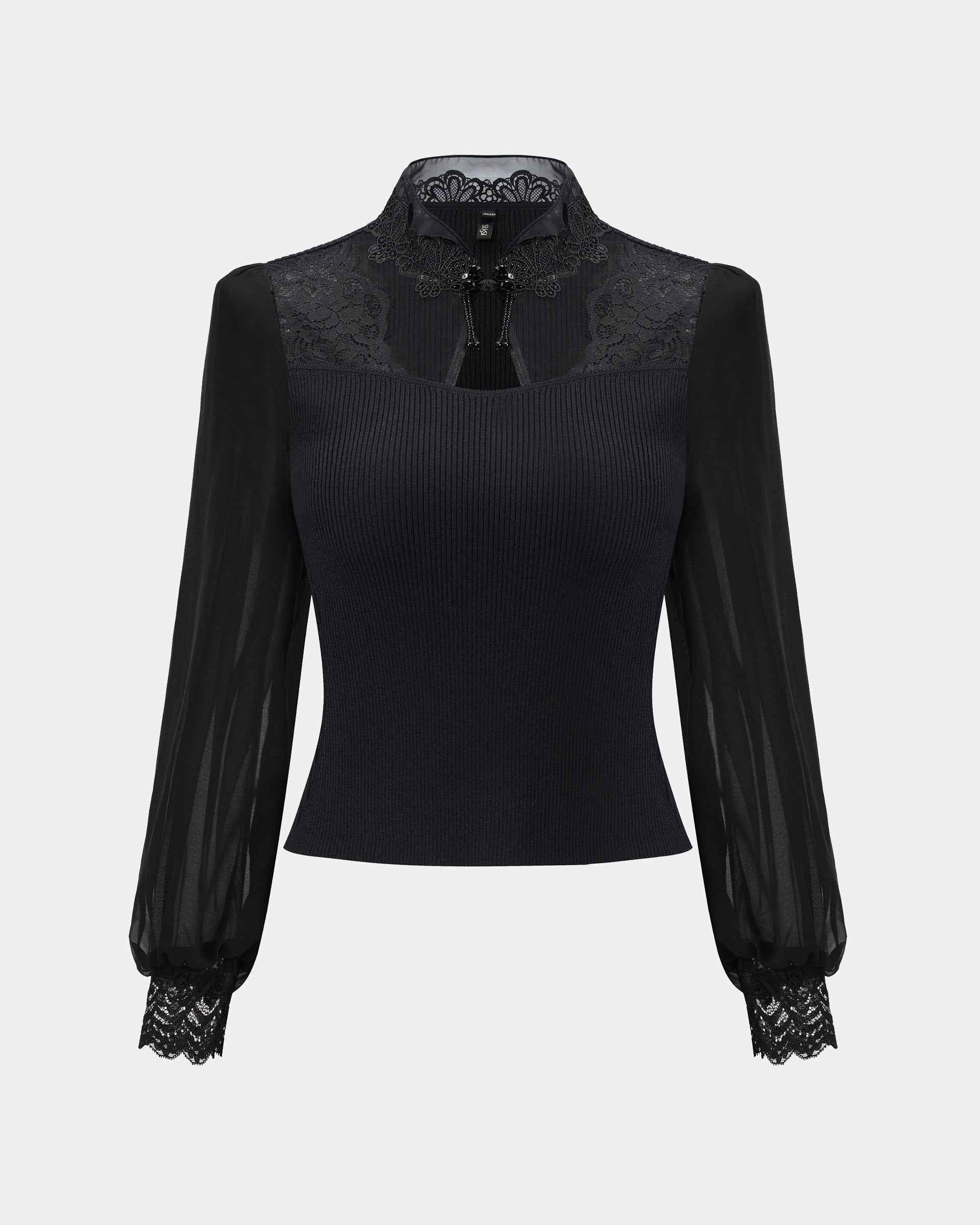 Midnight Lace-Panel Knit Top