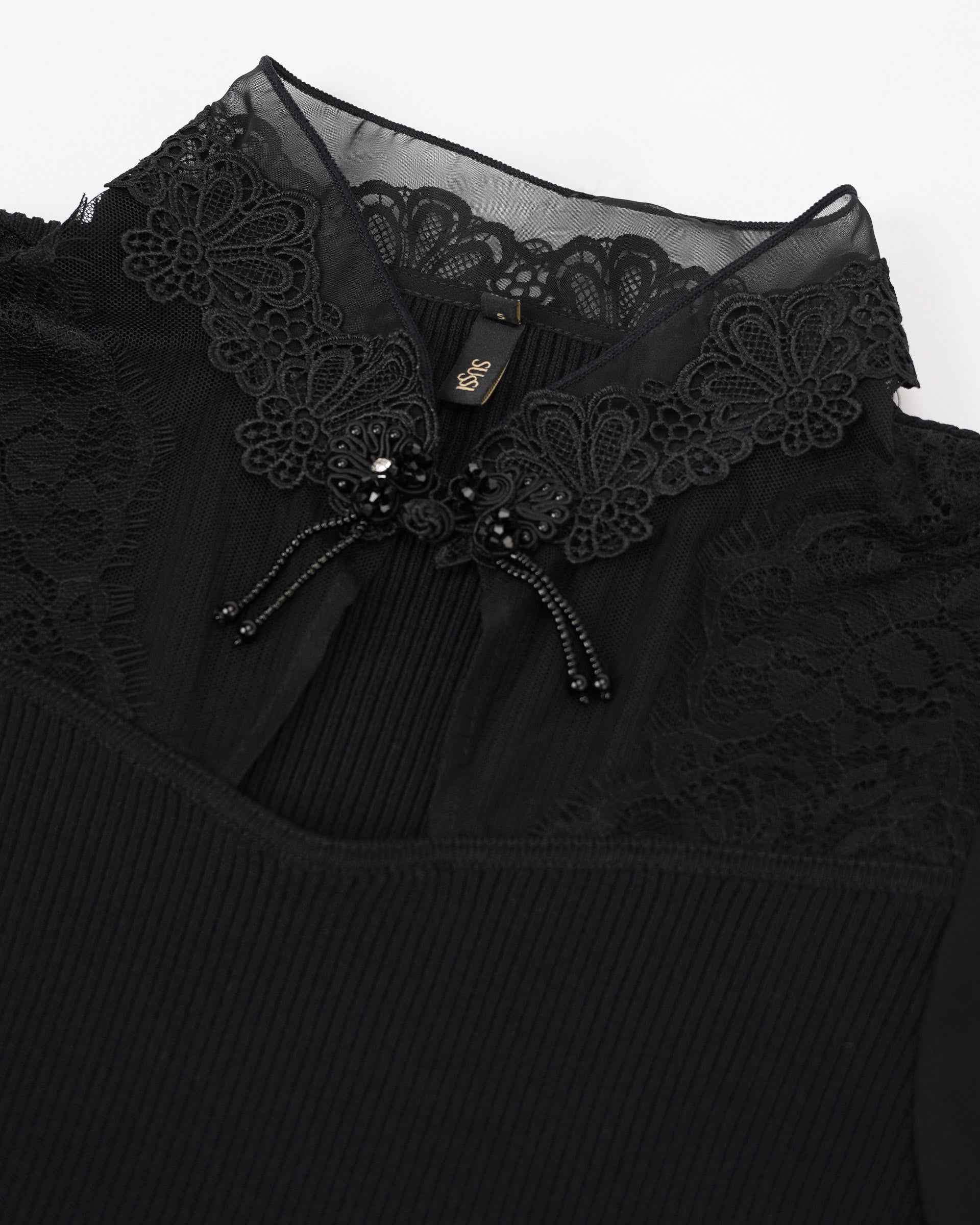 Midnight Lace-Panel Knit Top