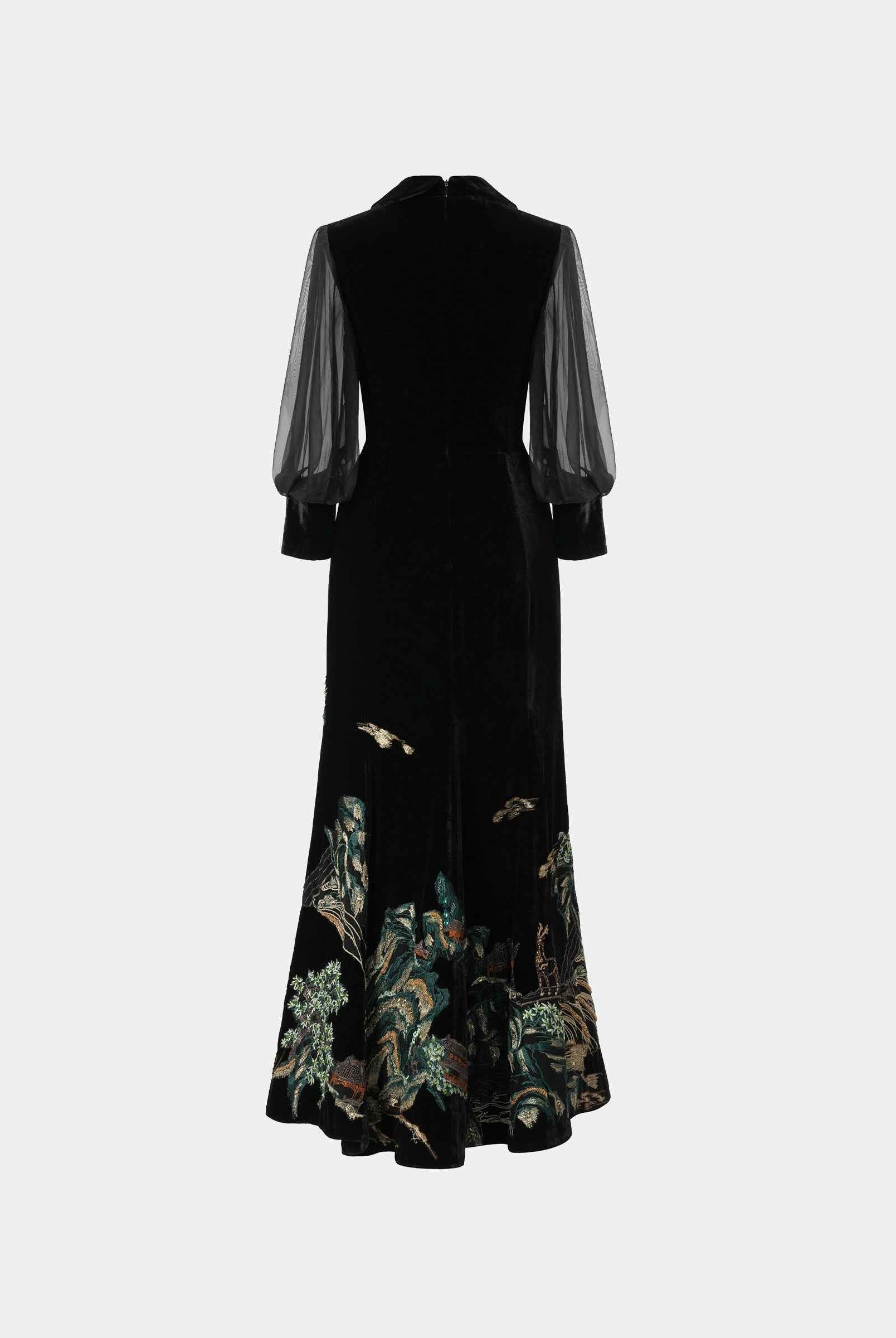 Black Riverscape Embroidered Gown