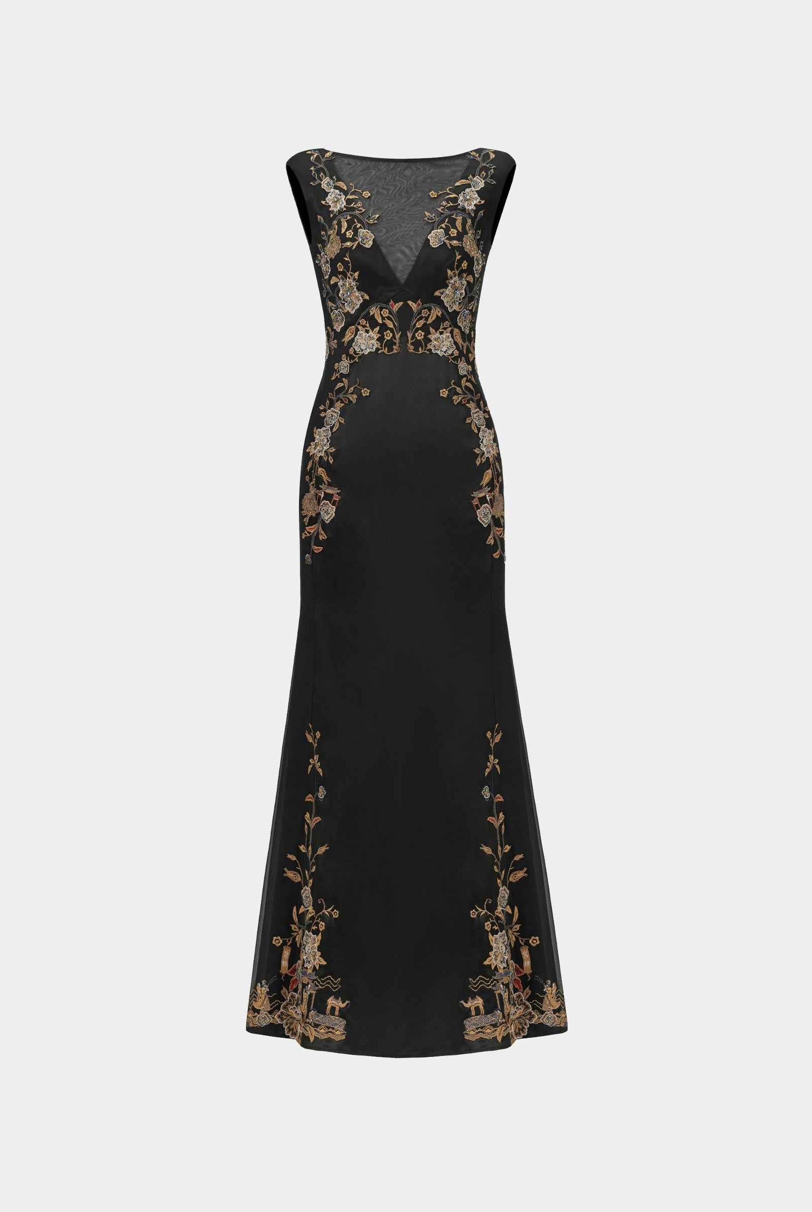 Embroidered High-Waist Gown