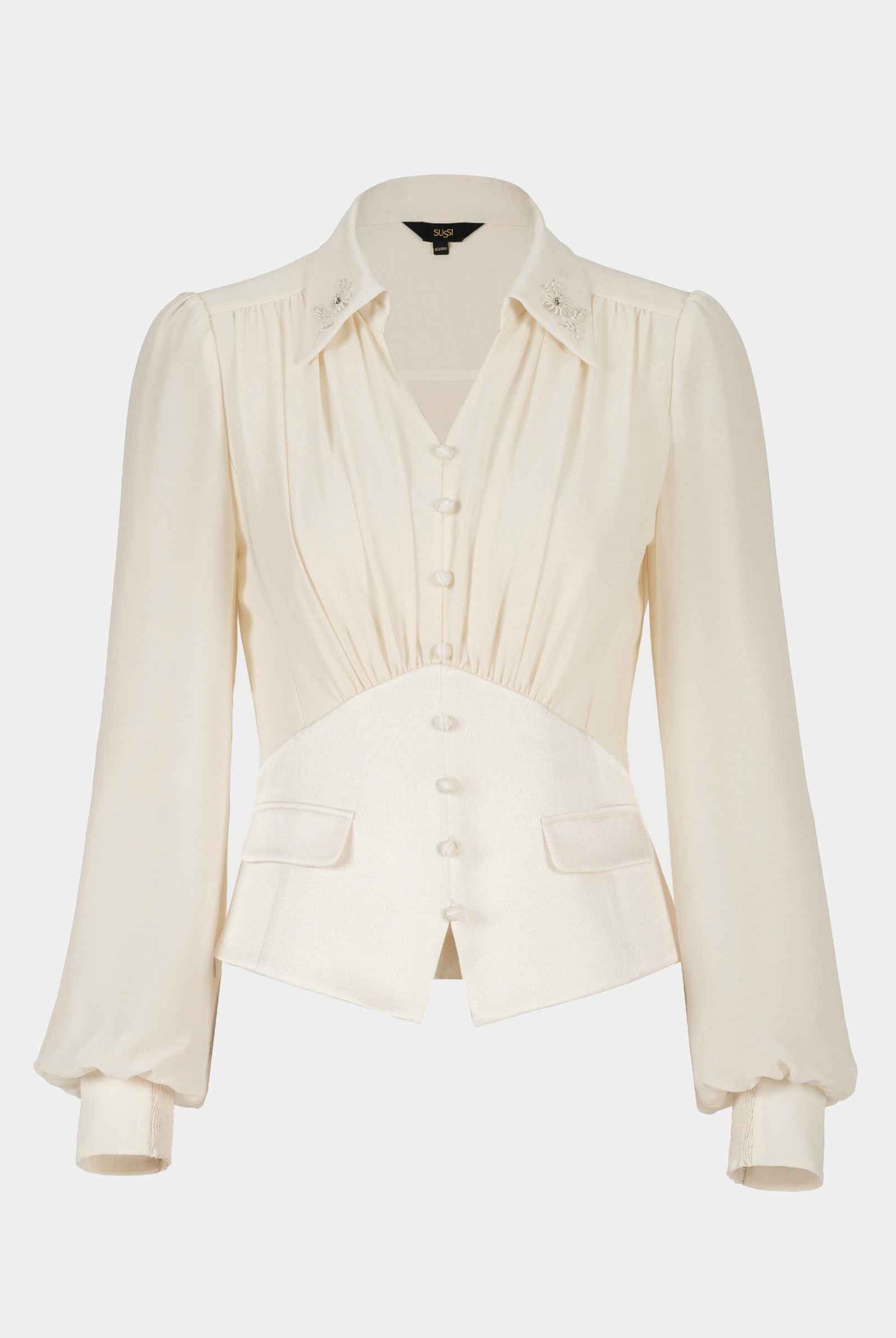 Stand Collar Lantern Sleeve Blouse