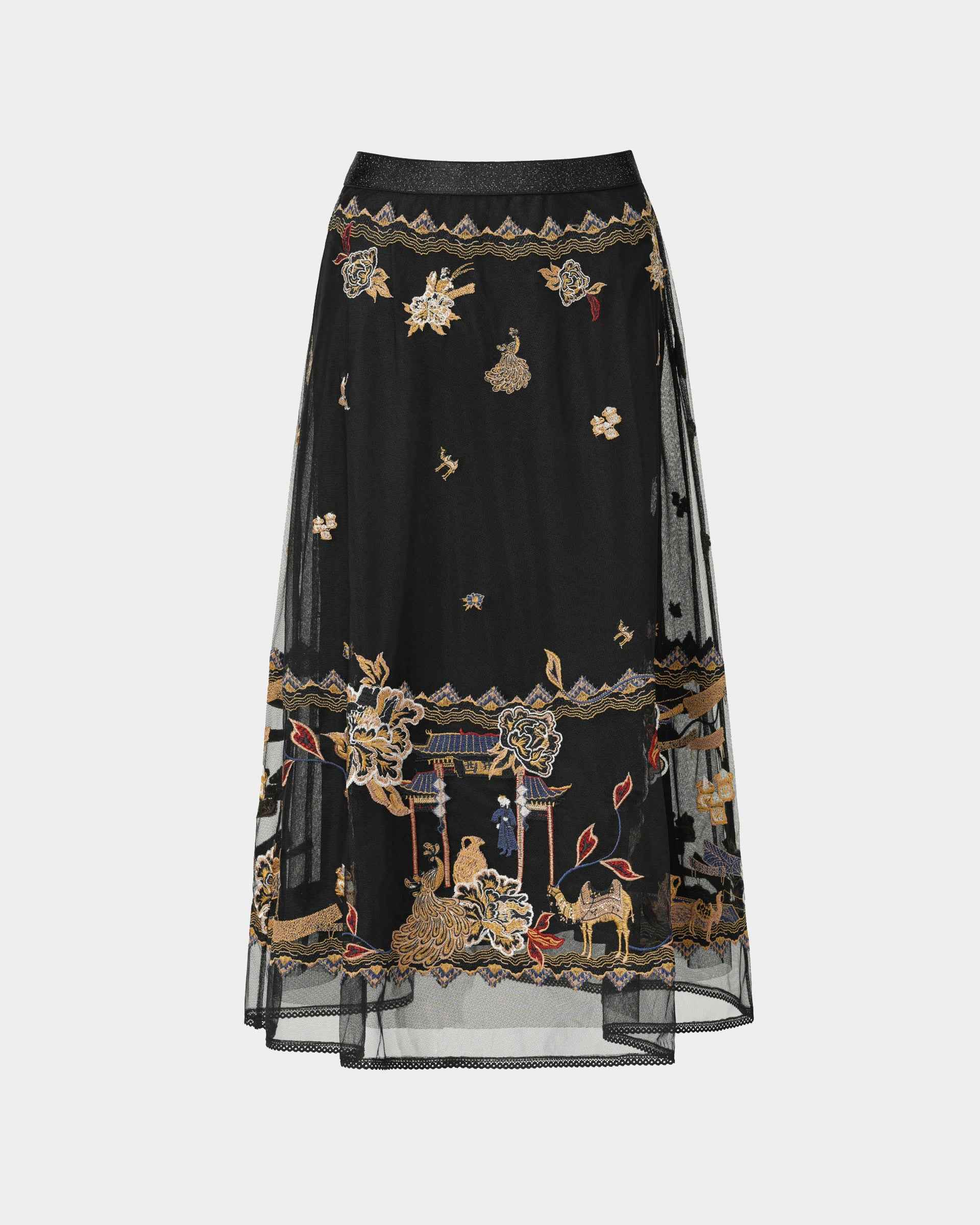 Embroidered Black Mesh Skirt