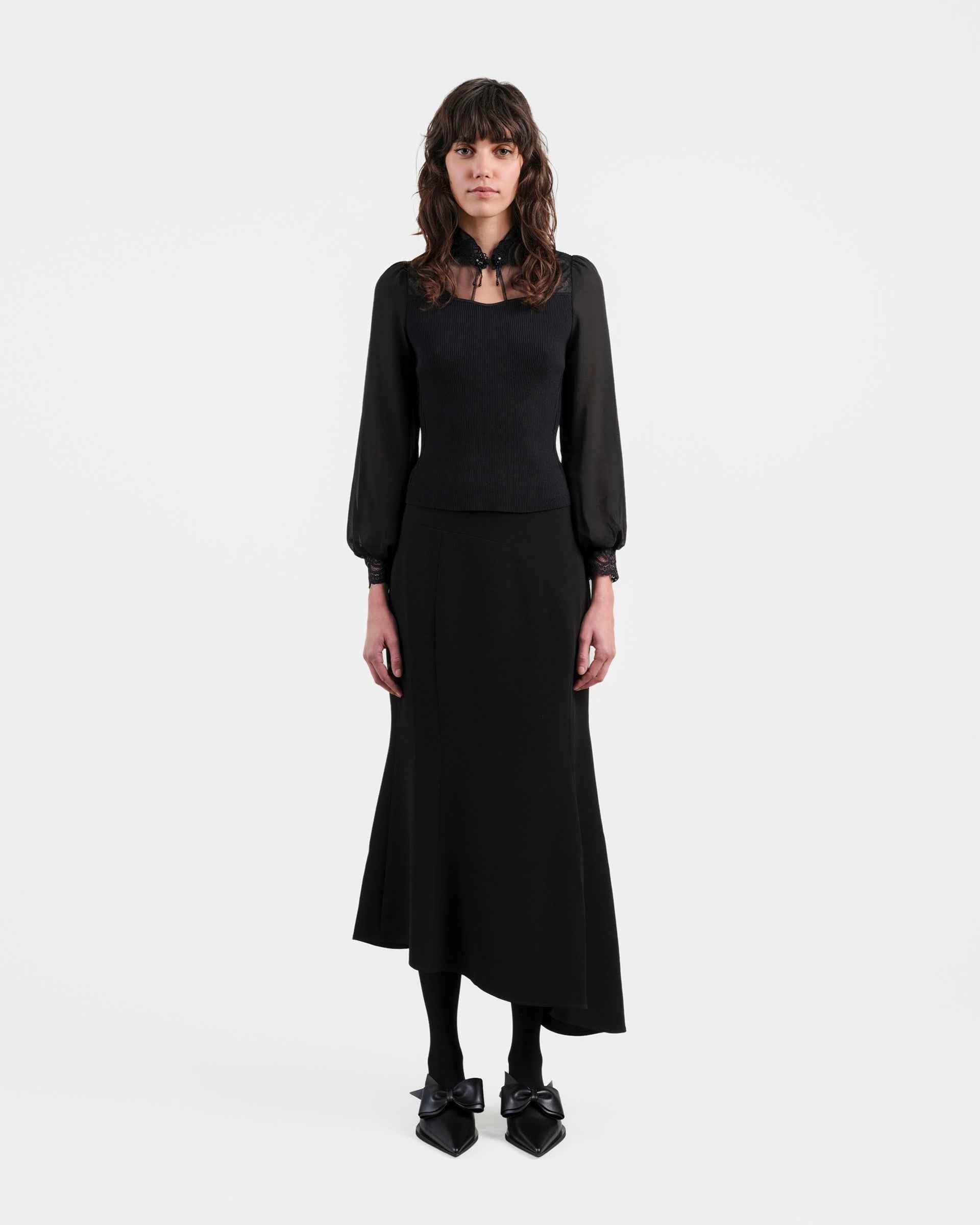 Black Fish-Tail Midi Skirt