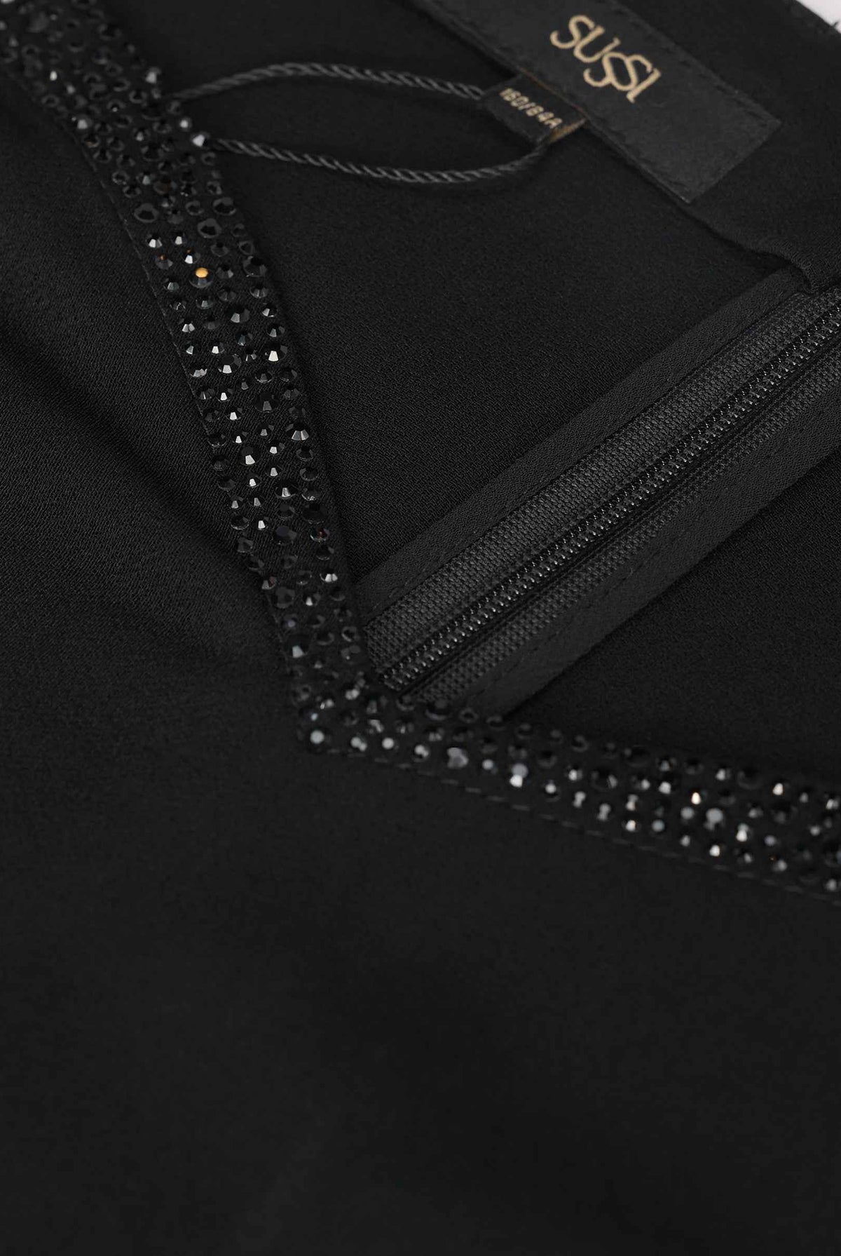 Rhinestone-Embellished Cinched Waist Dress