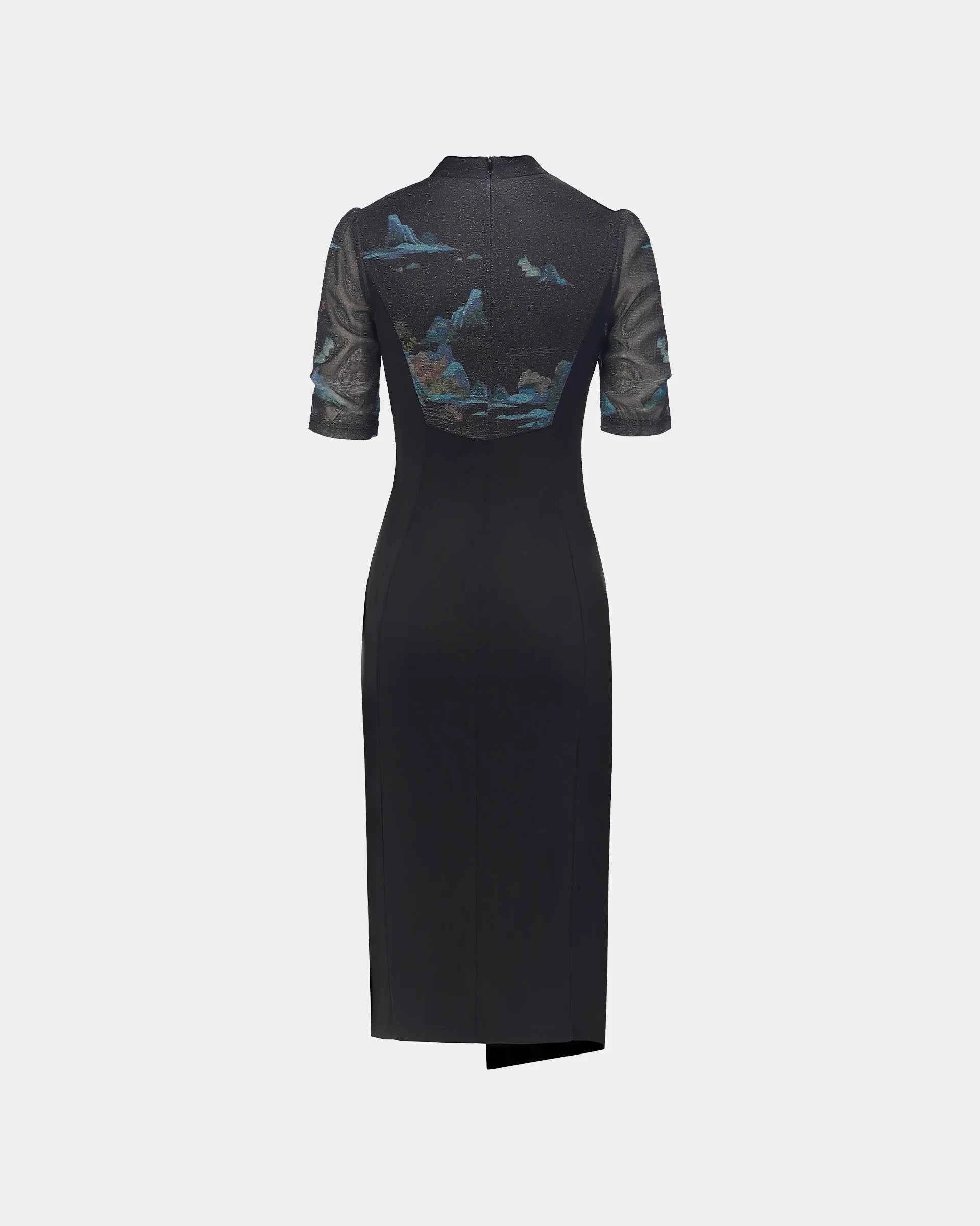 Ink-Landscape Wrap Dress