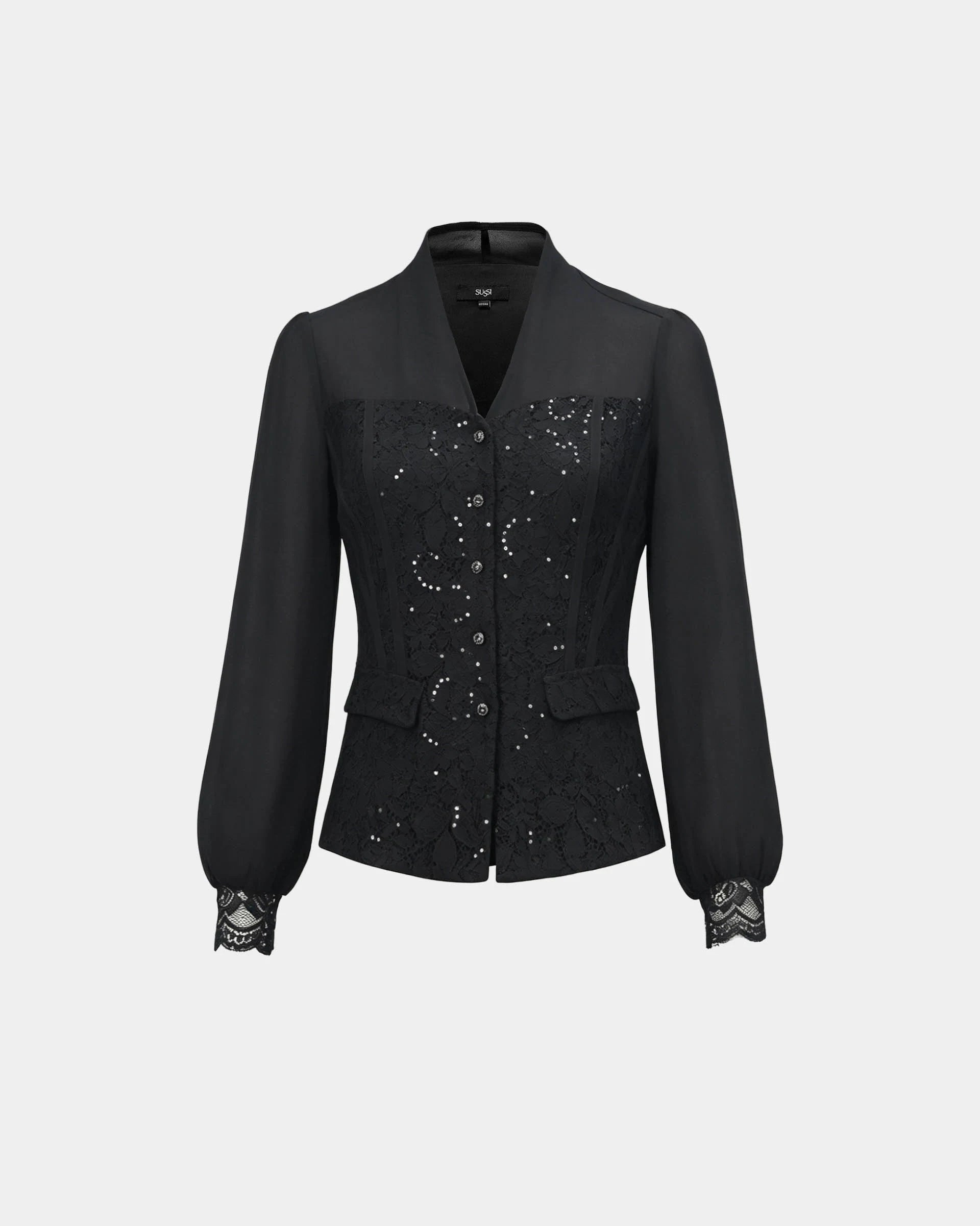 Sequined V-Neck Lace Top