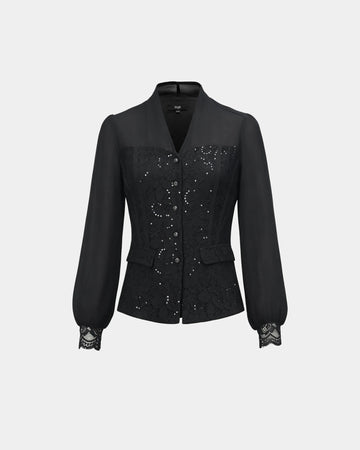 Sequined V-Neck Lace Top