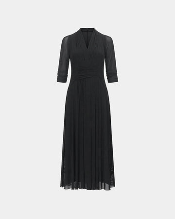 Floral-Brooch Mesh Dress