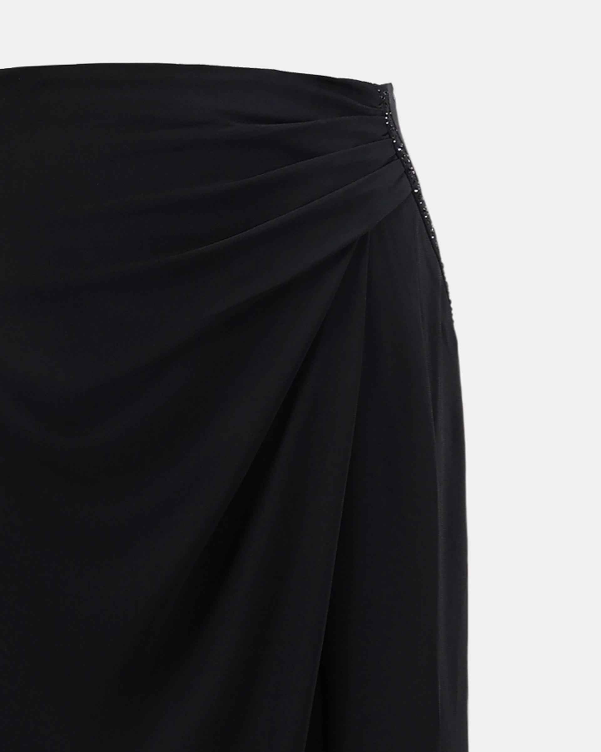 Elegant Crystal-Embellished Bodycon Midi Skirt