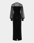 Phoenix Embroidered Sheath Gown with Lantern Sleeves