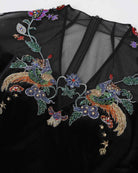 Phoenix Embroidered Sheath Gown with Lantern Sleeves