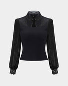 Midnight Lace-Panel Knit Top