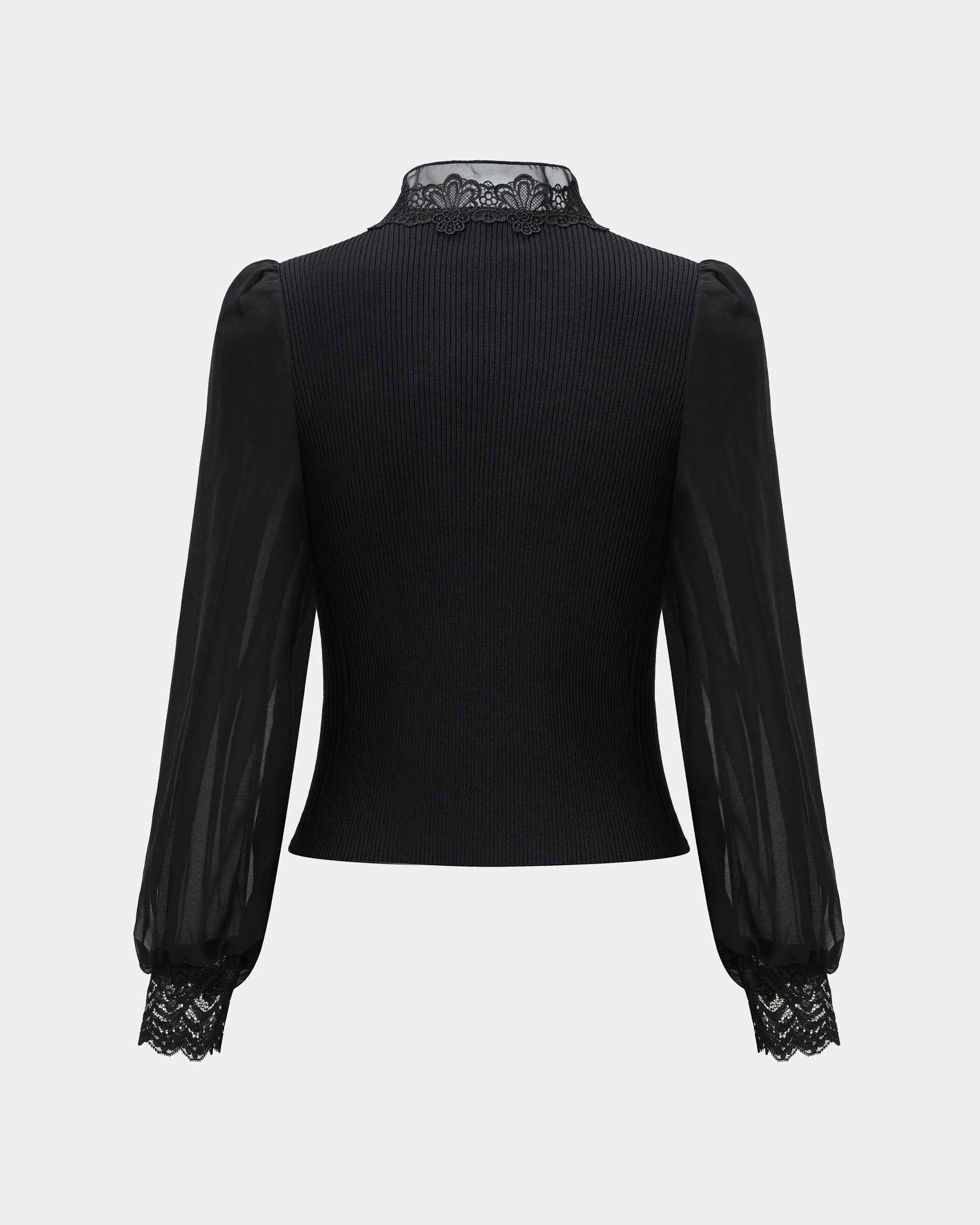 Midnight Lace-Panel Knit Top