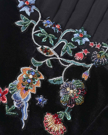 Phoenix Embroidered Gown with Pleated Shoulders