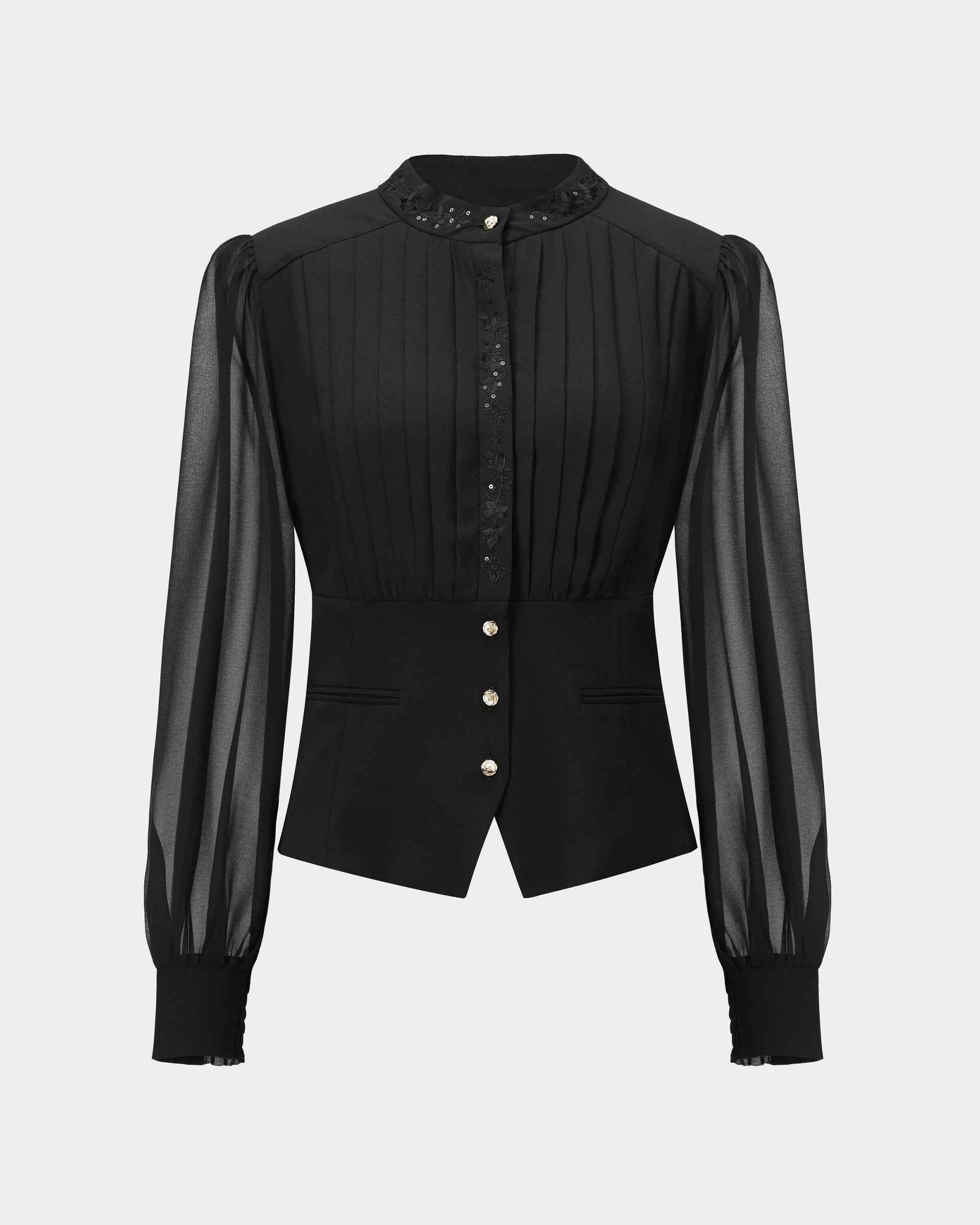 Modern Black Embroidered Blouse