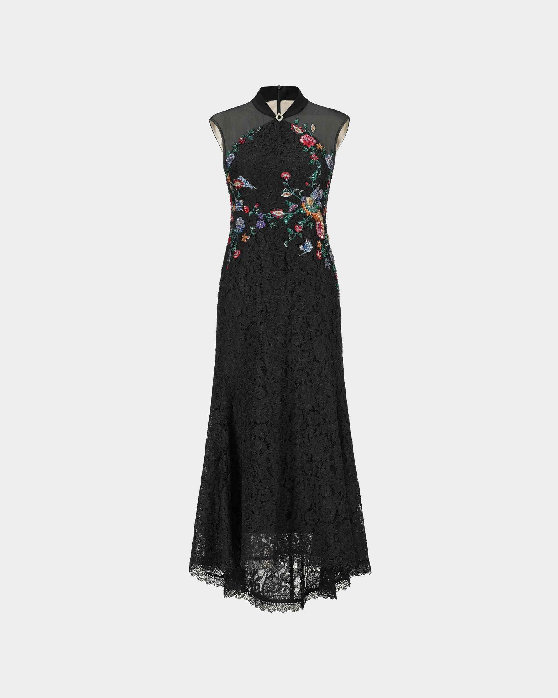 Peony Embroidered Midi Gown with Lace Accents