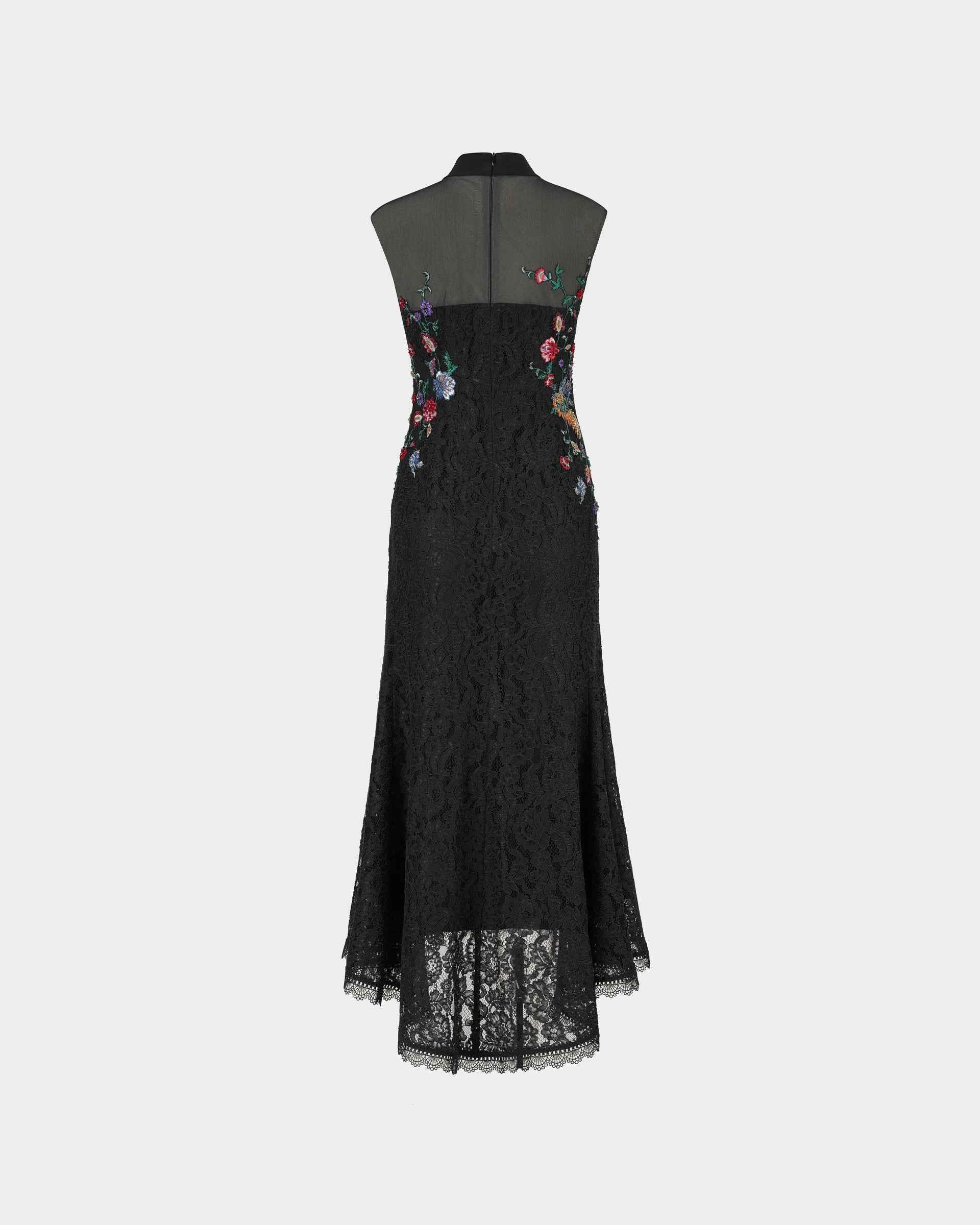 Peony Embroidered Midi Gown with Lace Accents