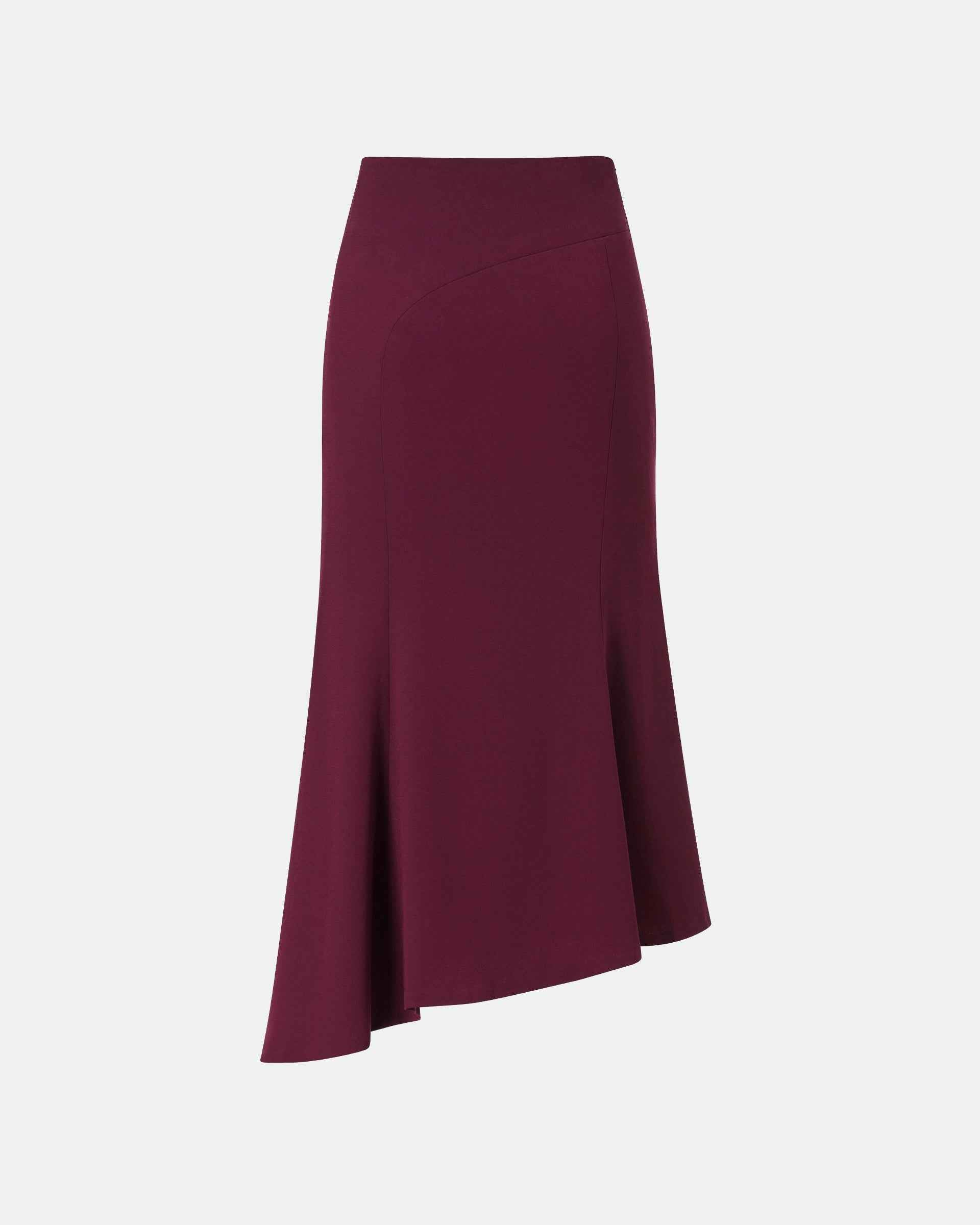 Asymmetrical Burgundy Midi Skirt