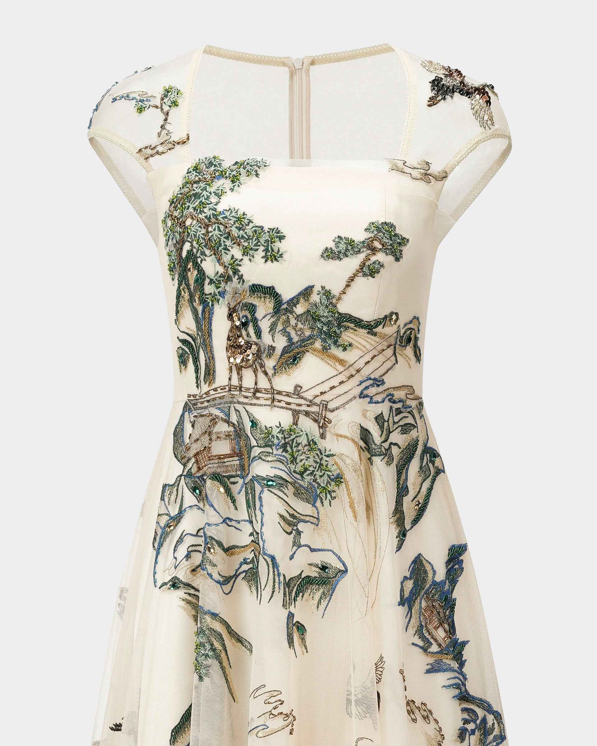 Riverscape High-Low Gown with Embroidery