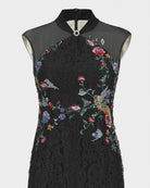 Peony Embroidered Midi Gown with Lace Accents