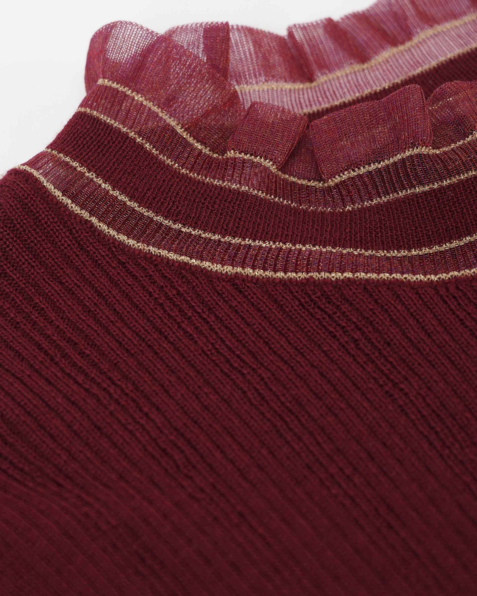 Burgundy Petal-Collared Knit Top
