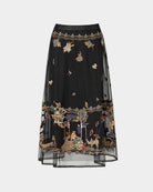 Embroidered Black Mesh Skirt