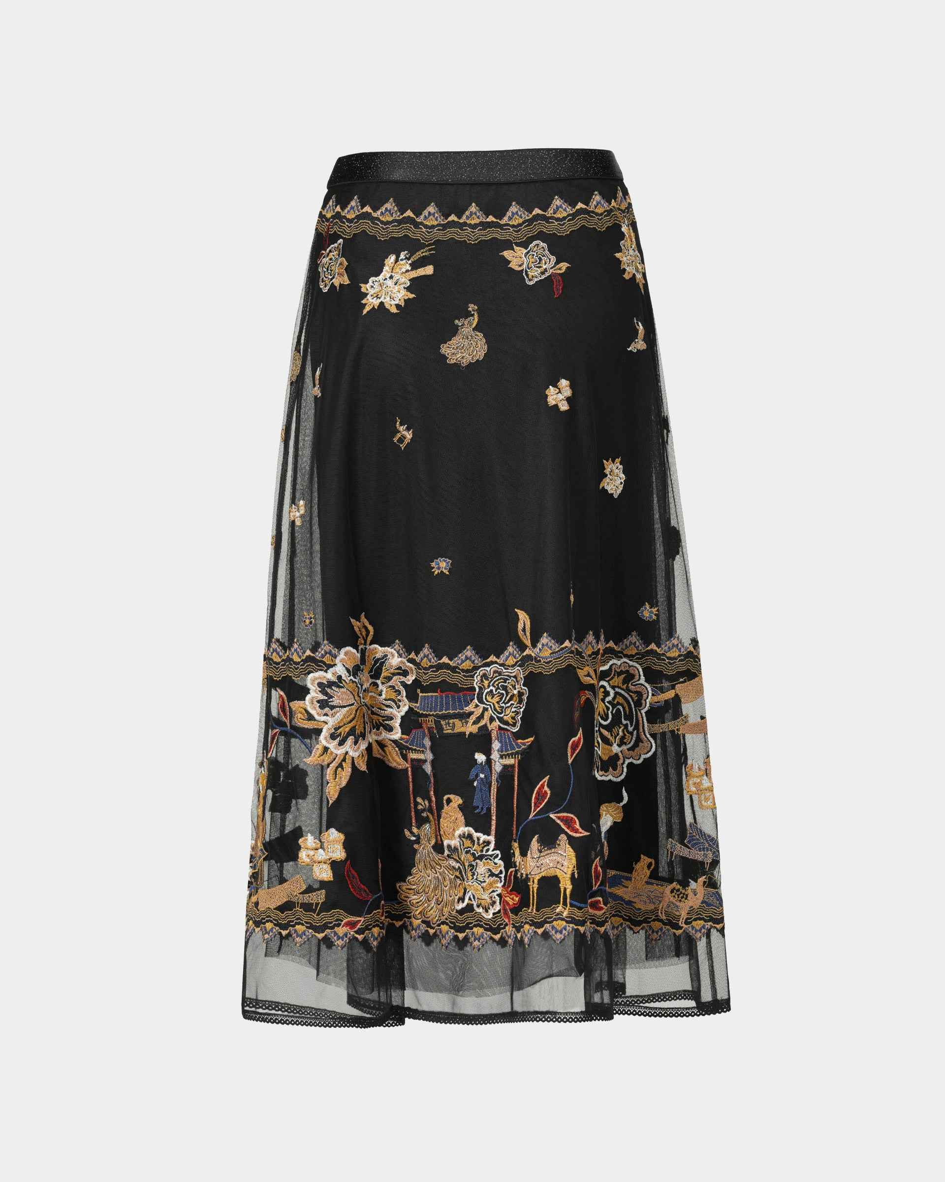 Embroidered Black Mesh Skirt