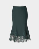 Lace-Trimmed Flared Wool Skirt