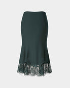 Lace-Trimmed Flared Wool Skirt