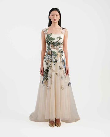 Riverscape High-Low Gown with Embroidery
