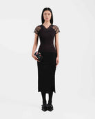 Black Ruched Midi Skirt