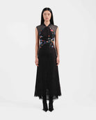 Peony Embroidered Midi Gown with Lace Accents