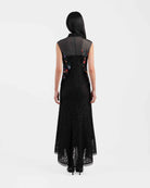 Peony Embroidered Midi Gown with Lace Accents
