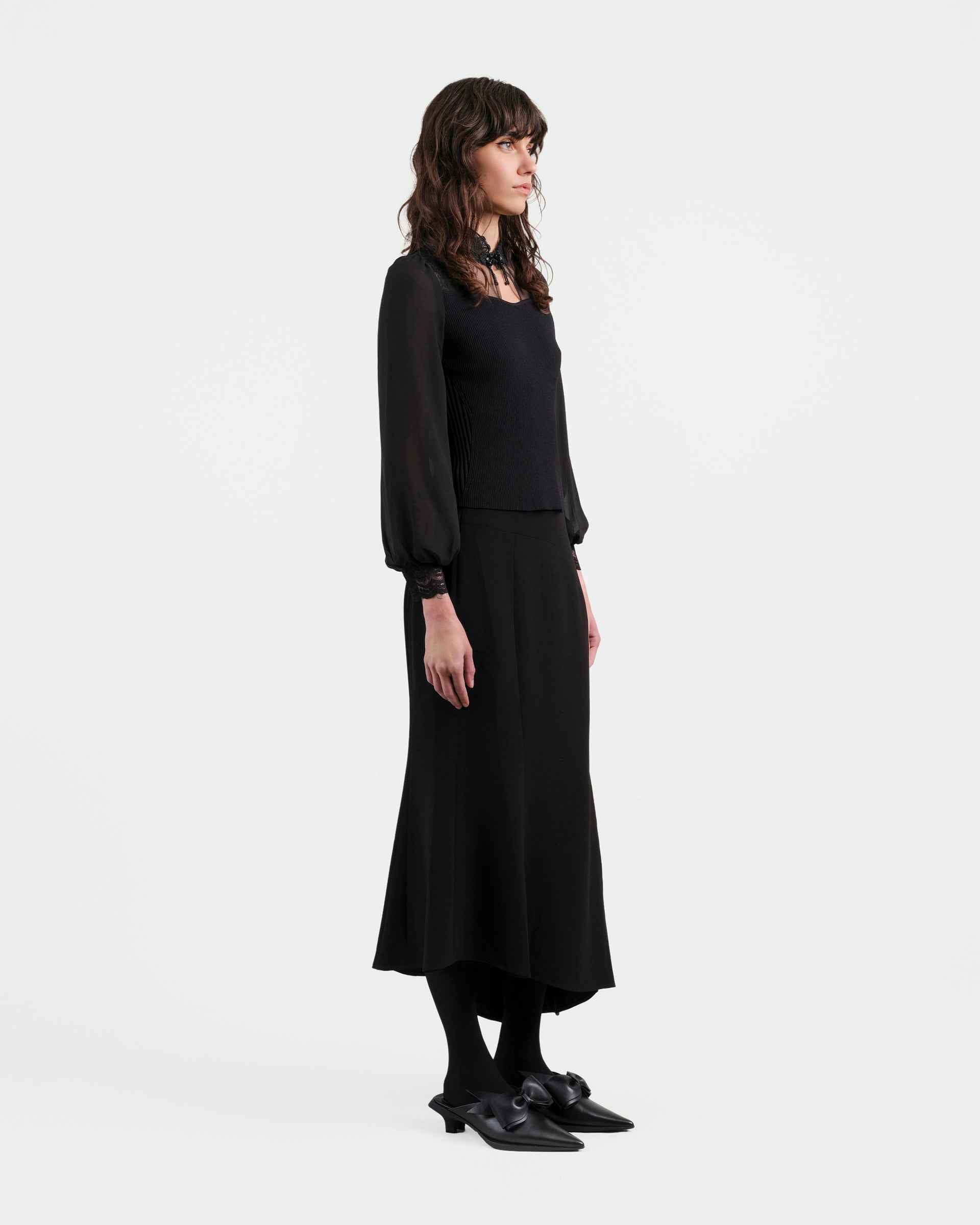 Black Fish-Tail Midi Skirt