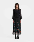 Phoenix Embroidered Midi Skirt with Lace Trim