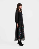 Phoenix Embroidered Midi Skirt with Lace Trim