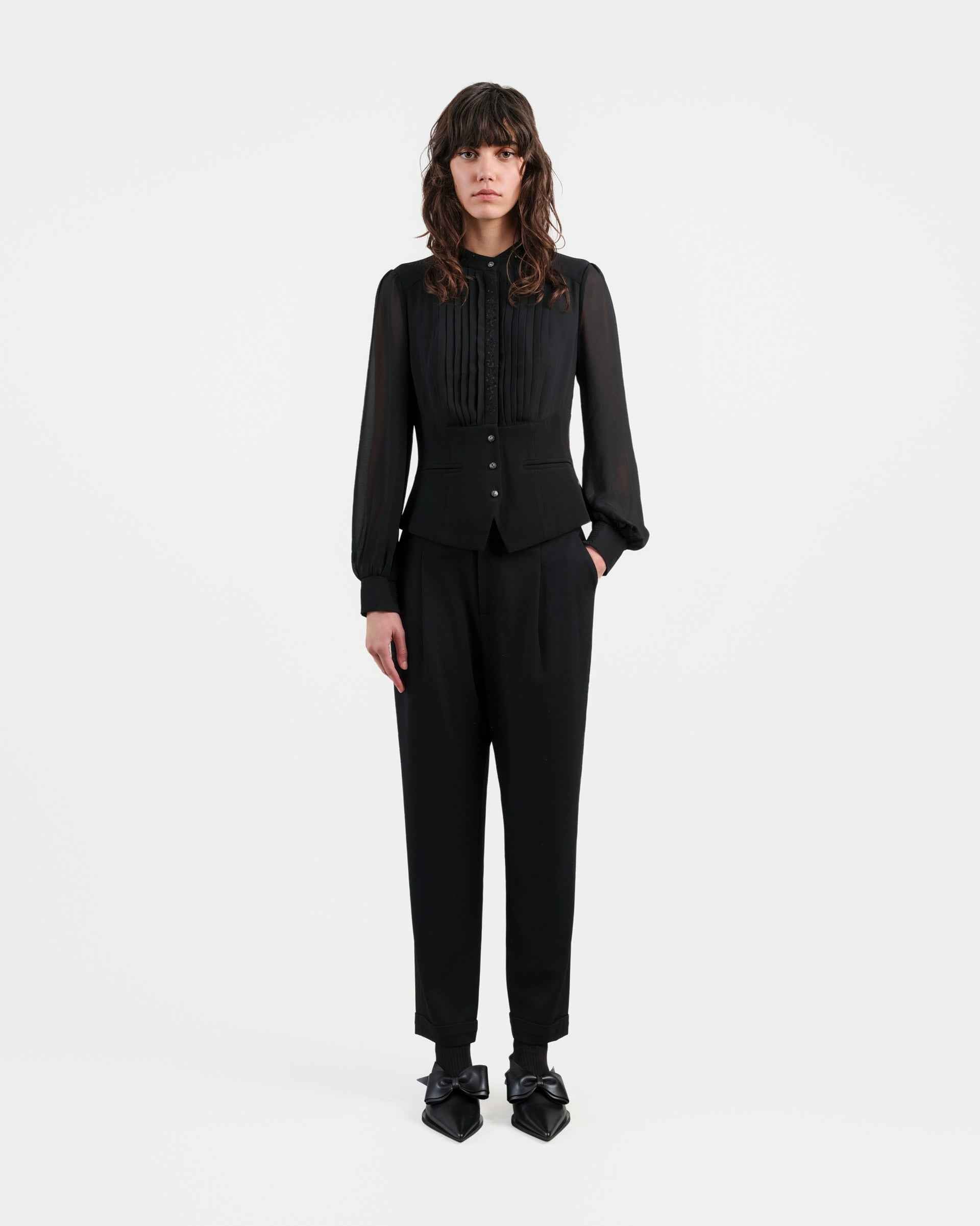 Navy Cropped Tapered Trousers