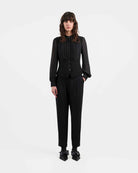 Navy Cropped Tapered Trousers