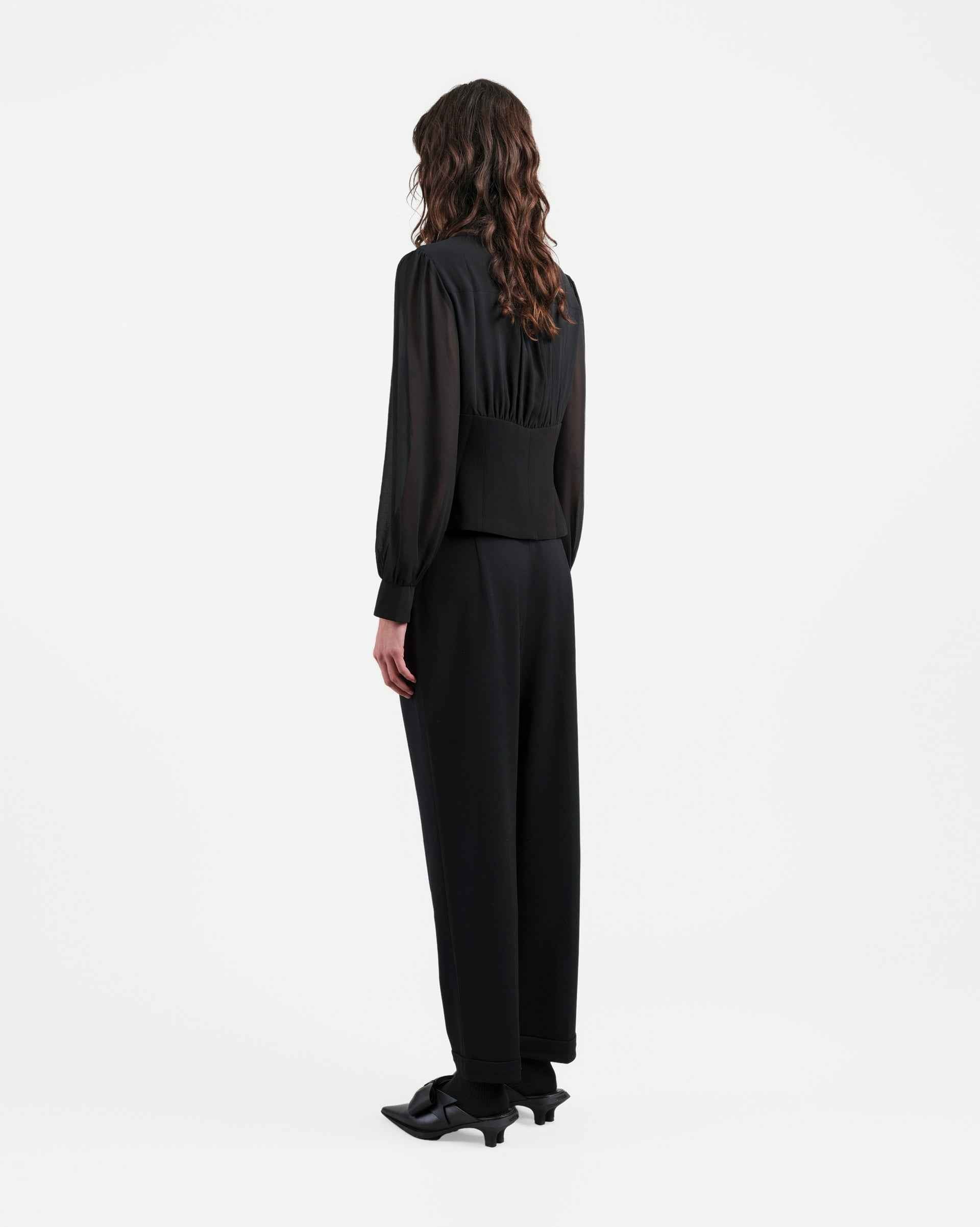 Modern Black Embroidered Blouse