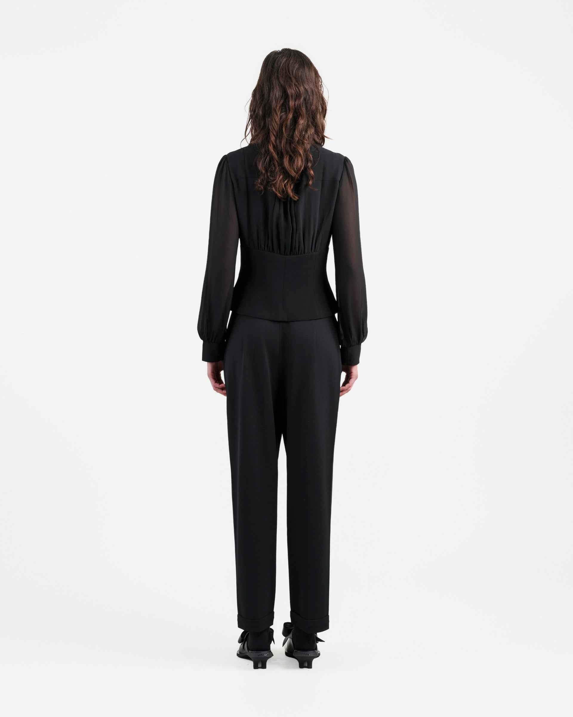 Modern Black Embroidered Blouse