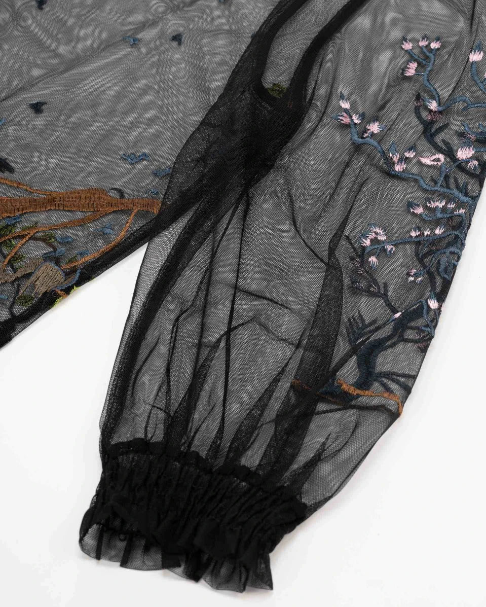 Bird-and-Bloom Bell-Sleeve Blouse