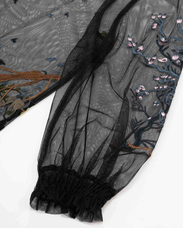 Bird-and-Bloom Bell-Sleeve Blouse