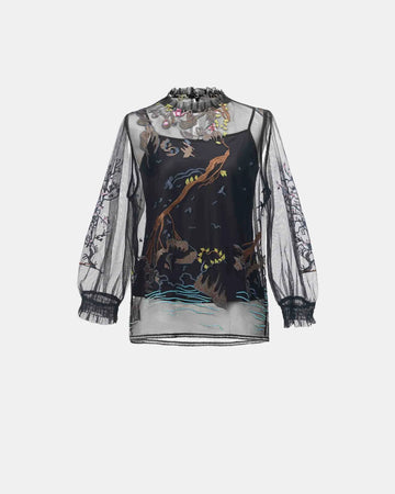 Bird-and-Bloom Bell-Sleeve Blouse