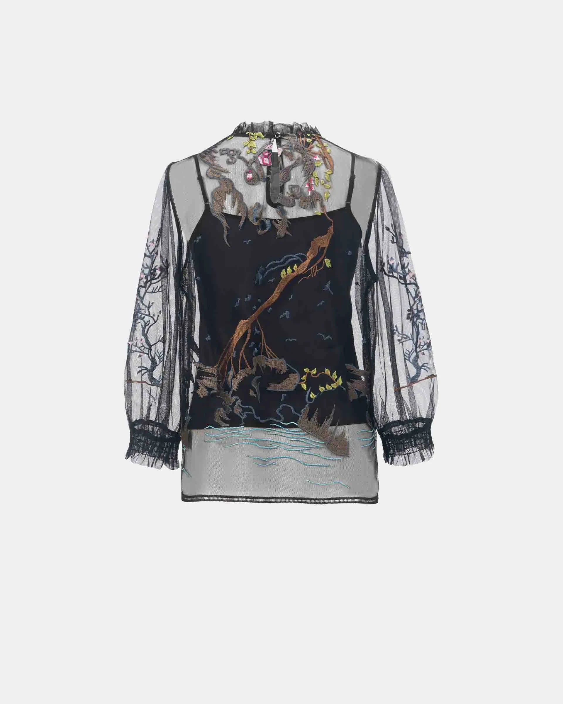 Bird-and-Bloom Bell-Sleeve Blouse