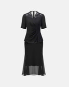 Chinese-inspired short-sleeve blouse with a tailored waist