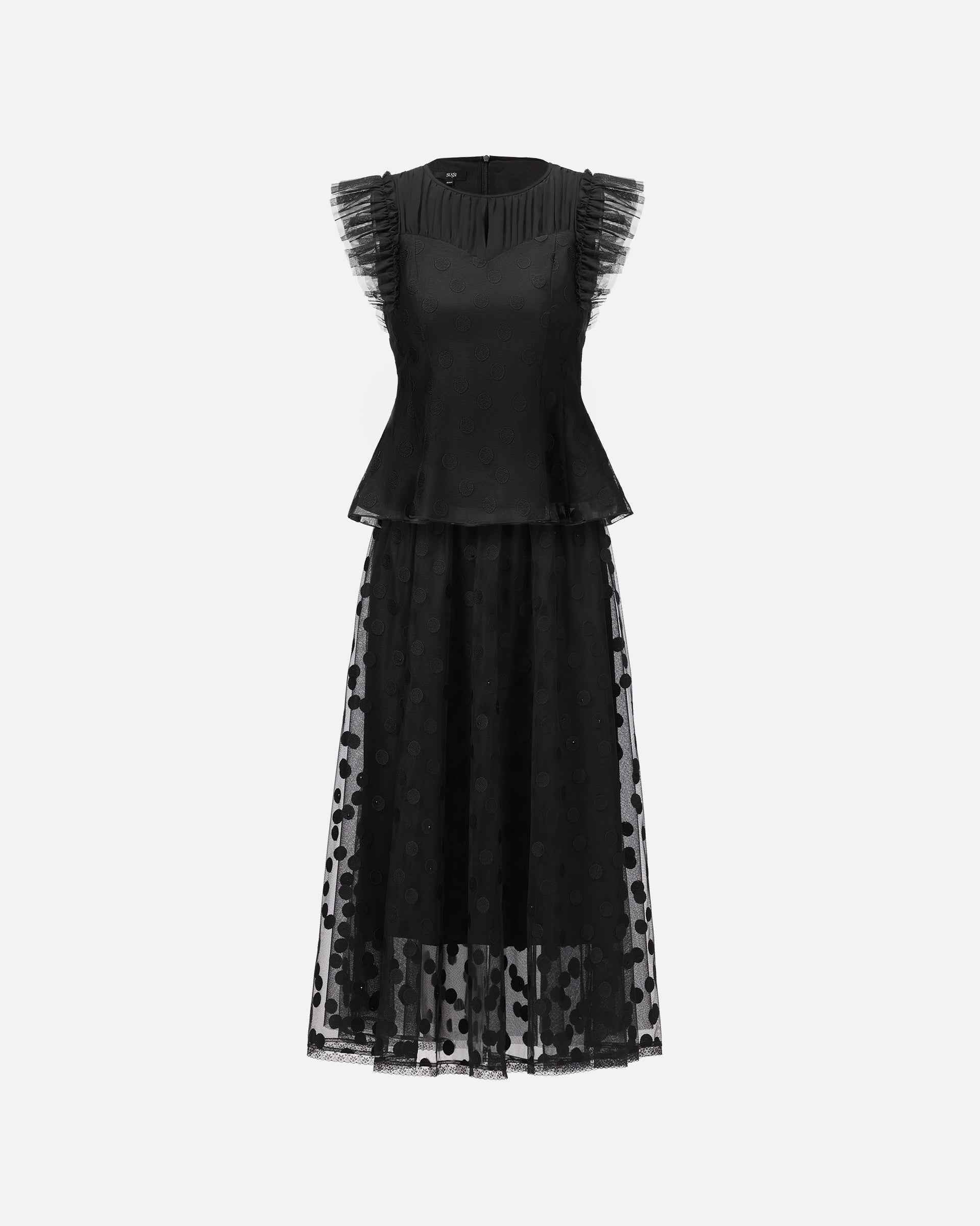 Vintage Polka Dot Rhinestone-Embellished Midi Skirt