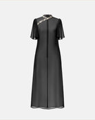 Chinese-Inspired Embroidered Cinched-Waist Shift Dress