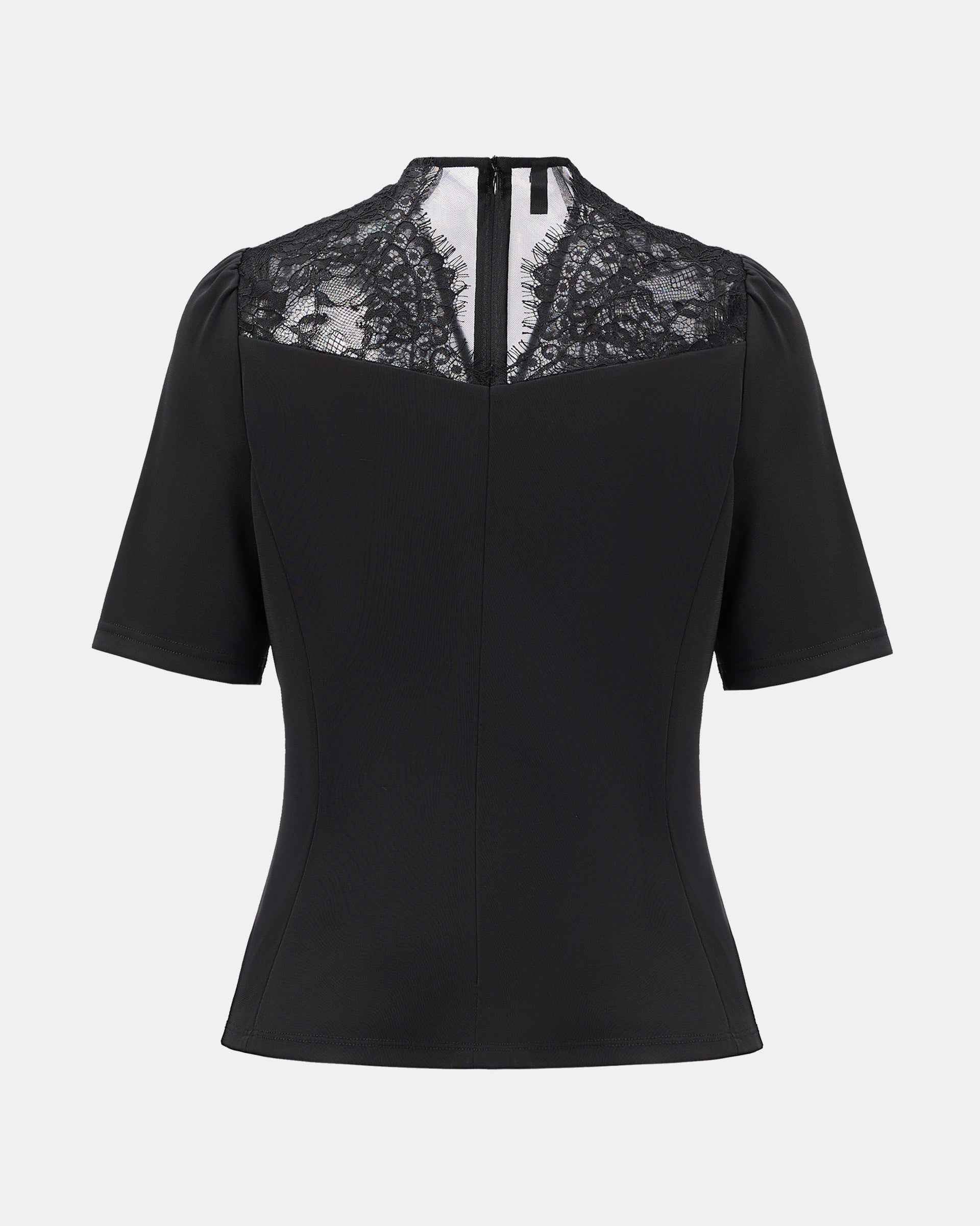 Chinese-inspired short-sleeve blouse with a tailored waist